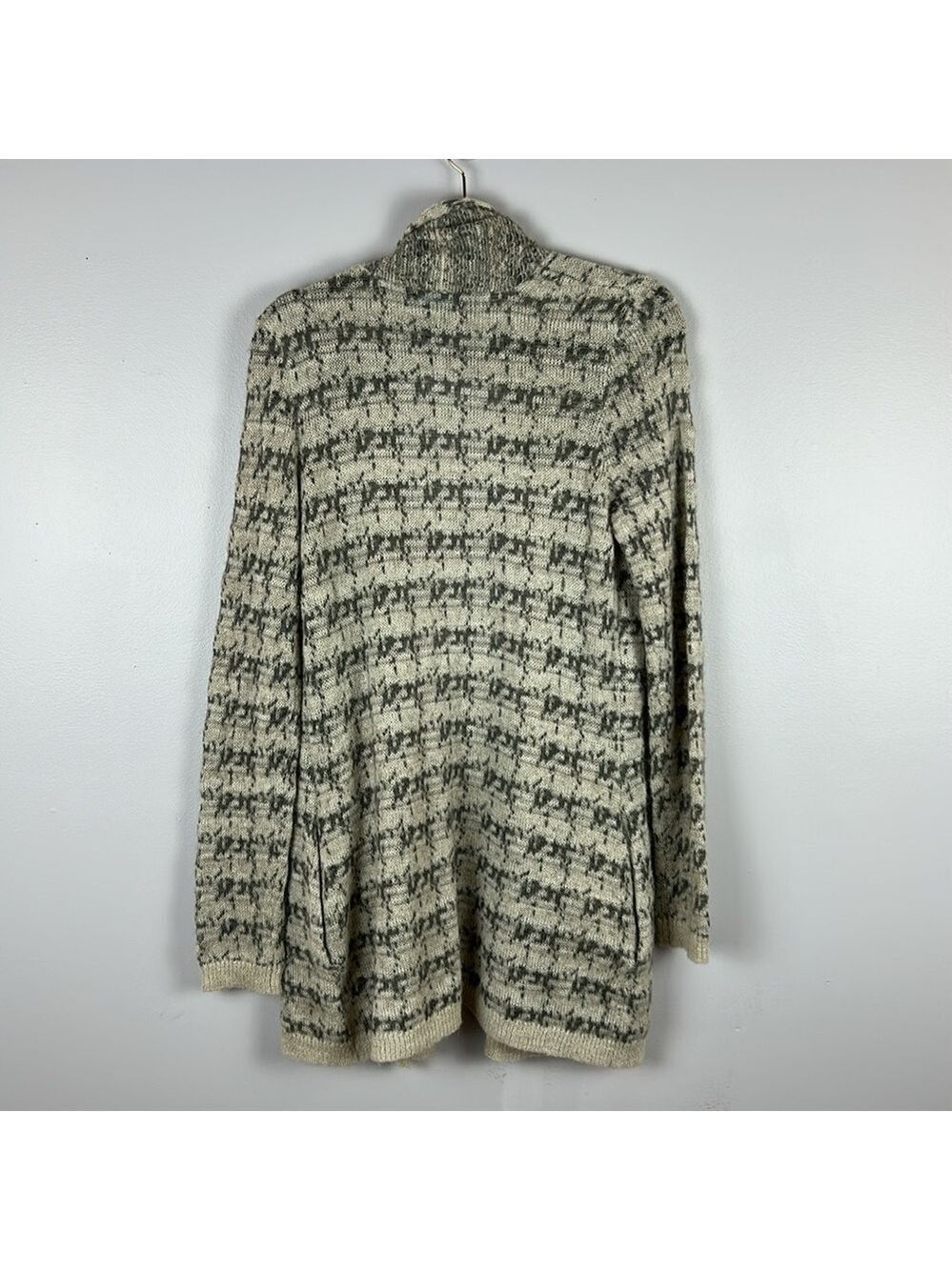 Cynthia Rowley Alpaca Blend Houndstooth Open Front Cardigan Sweater Medium Grey - Picture 13 of 13